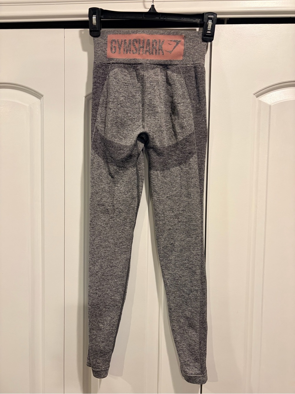 Gymshark Gray Seamless Leggings with Pink Logo Waistband